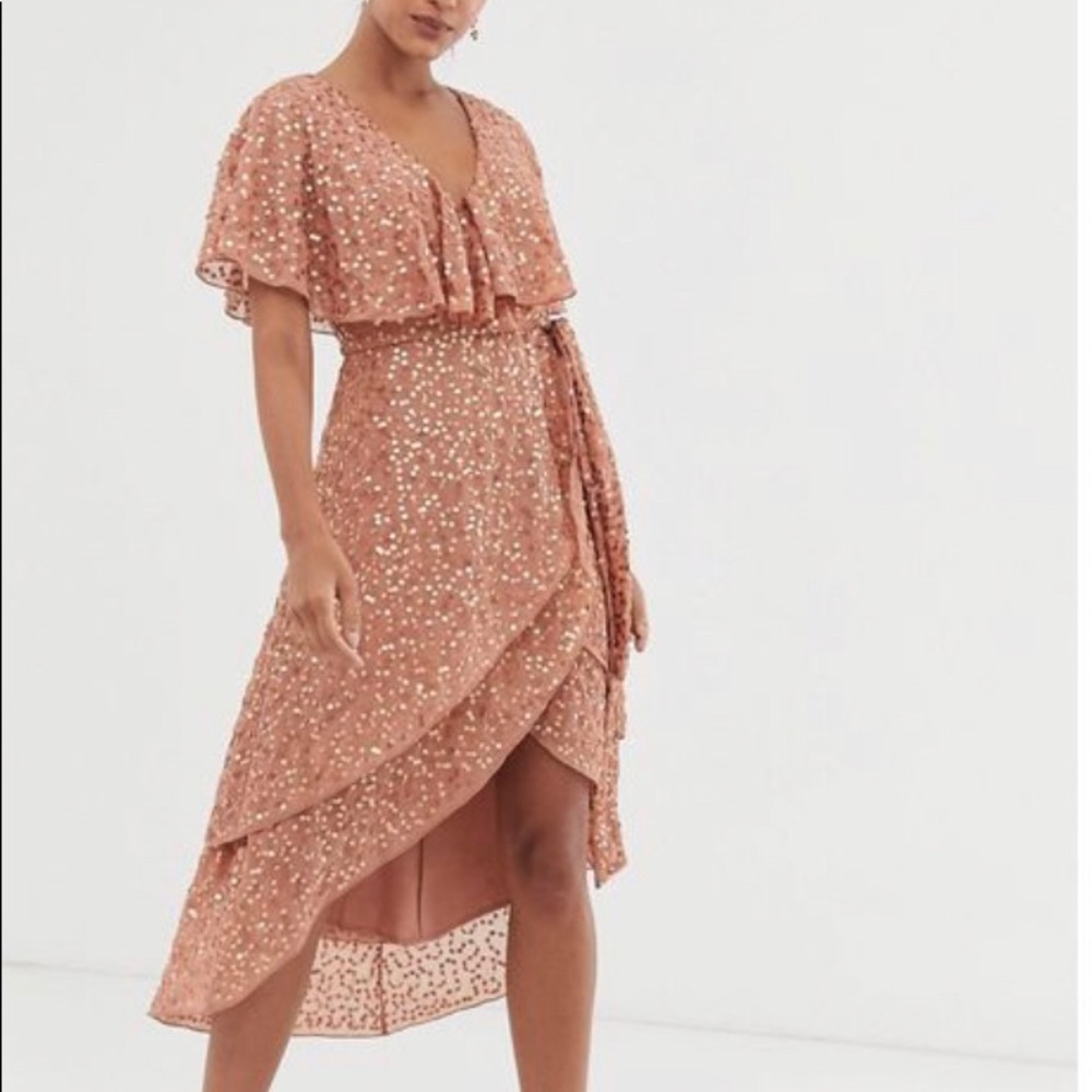 ASOS copper sequin midi dress Xanadu 70s
